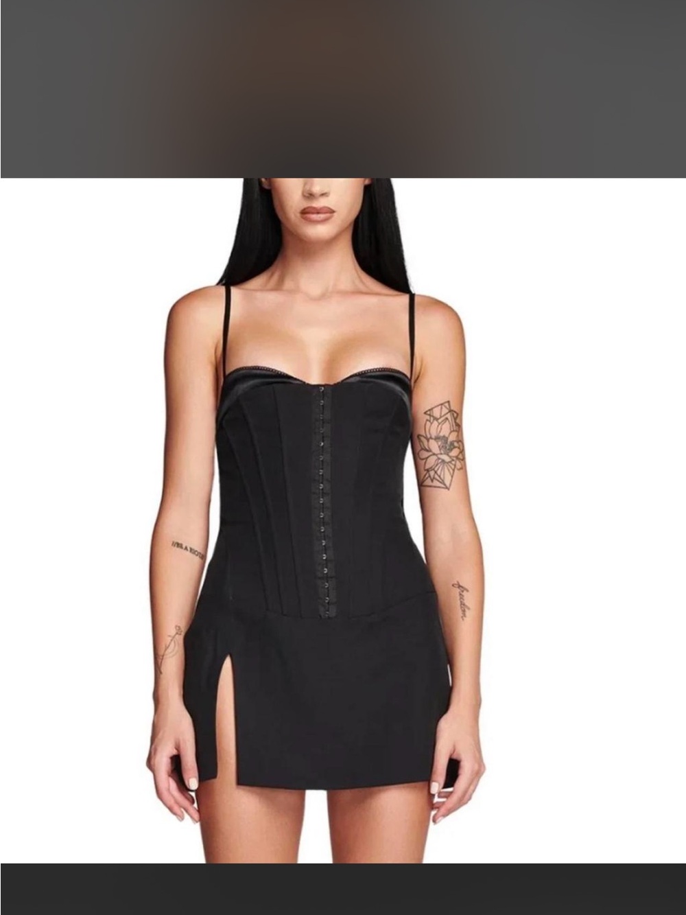 Black Corset Mini Dress with Front Hook Closure NWT